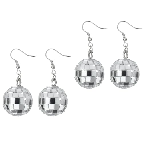 Ohrringe Discokugel Silber, Disco Ohrringe, Ohrringe Discokugel, Diskokugel Ohrring, Discokugel Schmuck, Discokugel Anhänger, Für Damen Und Mädchen Retro Disco Motto Party Kostüm Zubehör, 2 Pary von Generic