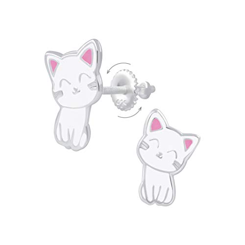 Ohrringe Katze 925 Silber mit Schraubverschlüssen Geschenkidee Mädchen Kinderschmuck, Sterling Silber von Generic