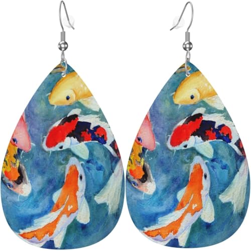 Ohrringe Leder Japanischer Koi-Fisch Ohrring Damen Mode Leder Ohrringe Leichte Wassertropfen Ohrring Für Mädchen Party Feiertag von Generic