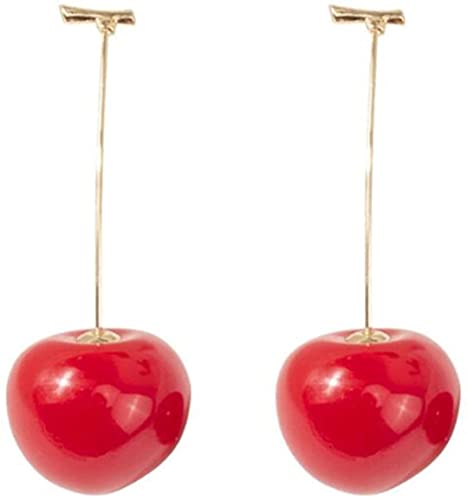 Ohrringe Tropfen Kirschrot 3D Ohrhänger aus Gold mit süßen Früchten, Geschenk für Frauen und Mädchen, Rot von Generic