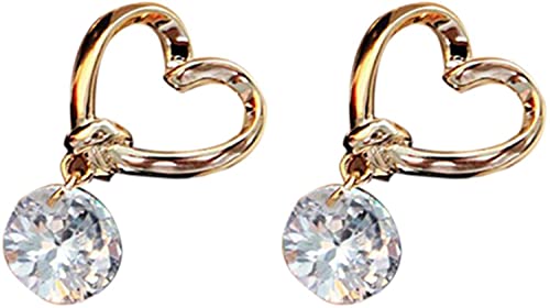 Ohrringe aus Cubic Zirkonia in Herzform, goldfarben, elegante Ohrringe aus transparentem Kristall, für Frauen und Mädchen von Generic