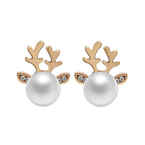 Ohrringe aus Rentierholz aus Kristallen, Weihnachten, für Frauen und Mädchen, Schmuck, Farbe Gold von Generic