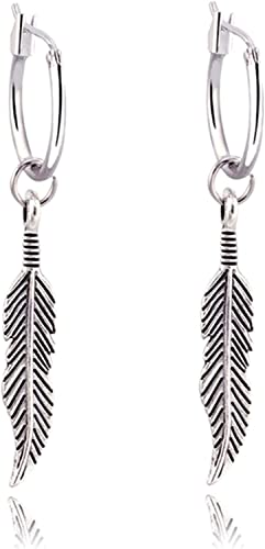 Ohrringe aus Silber, Creolen, Federn, Ohrhänger für Frauen, Männer, Mädchen, Kreolen, Durchmesser 13 mm von Generic