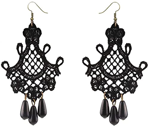 Ohrringe aus schwarzer Spitze mit Bommeln für Frauen, lange Quastenkette, Vintage-Schmuck, Schwarz Ohrringe aus schwarzer Spitze mit Bommeln für Frauen, lange Quastenkette, Vintage-Schmuck, Schwarz von Generic