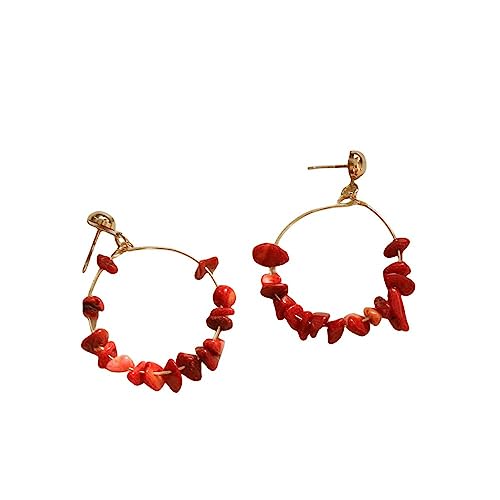Ohrringe für Damen, Boho-Ohrhänger aus rotem Onyx mit Trommelstein-Perlenanhänger, baumelnde Hakenohrringe, Heilkristall, Strandurlaub, Schmuck, Geschenk für Mädchen, Mutter, Ehefrau von Generic