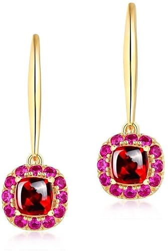 Ohrringe für Damen, Sterlingsilber, eingelegter Granat, roter Korund, Vintage-Kristall-Ohrhaken von Generic
