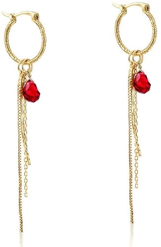 Ohrringe für Damen, Sterlingsilber, eingelegter roter Kristall, mehrere Quasten, Anhänger, Ohrlinie von Generic