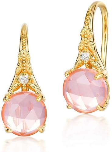 Ohrringe für Damen, Sterlingsilber, natürlicher rosa Kristall, vergoldet, Persönlichkeitsanhänger, Ohrring von Generic
