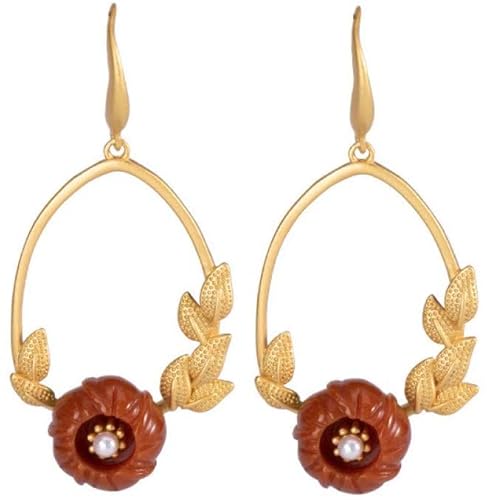 Ohrringe für Damen, Sterlingsilber, natürlicher roter Achat, Persönlichkeit, Vintage-Anhänger, Ohrhaken von Generic