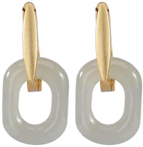 Ohrringe für Damen, Sterlingsilber, quadratisch, Hetian-Jade, modische Persönlichkeit, chinesischer Stil von Generic