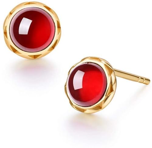 Ohrringe für Damen, Sterlingsilber, schlicht, natürlicher roter Granat, rund, geometrisch von Generic
