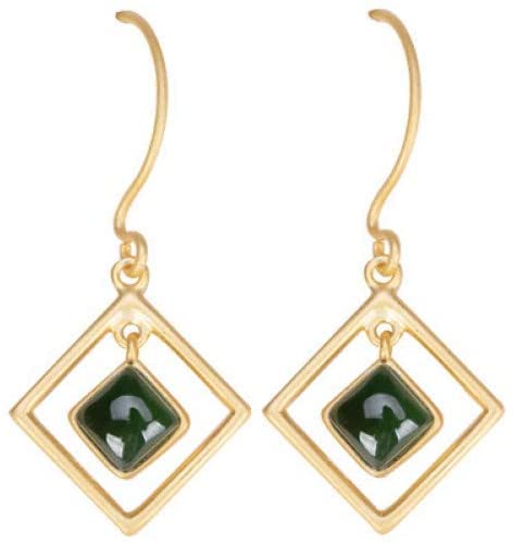 Ohrringe für Damen, Sterlingsilber, vergoldet, natürlicher Hotan-Jaspis, geometrischer modischer Anhänger, Ohrhaken von Generic