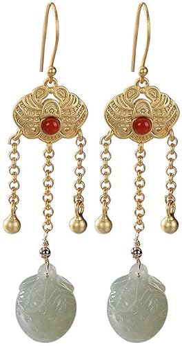Ohrringe für Damen, Sterlingsilber im chinesischen Stil, Hetian-Jade, Persönlichkeit, Quaste, Ohrhaken von Generic
