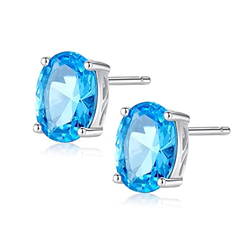 Ohrringe für Damen 925 Sterling Silber Sky Blue Topas Ohrstecker For Frauen Hochzeit Statement Modeschmuck Geschenk Boucles D'Oreilles Pierres Pr茅Cieuses von Generic