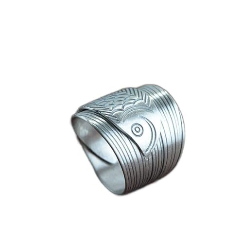 Ohrringe für Damen Einstellbare Ring Frauen,S925 Sterling Silber Retro Breite Goldfisch Streifen Chinesischen Stil Ethnischen Verstellbaren Offenen Kn?Chel Schwanz Ring Finger Joint Zehenrin von Generic