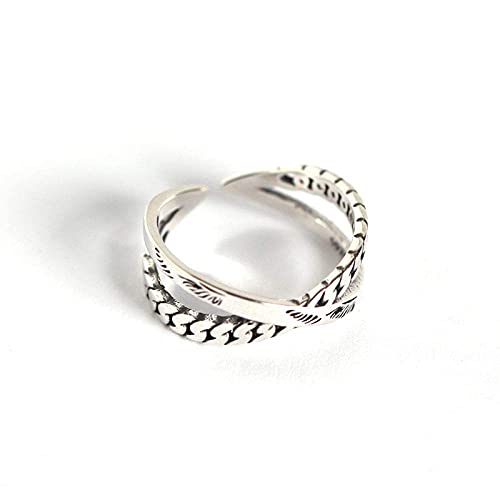 Ohrringe für Damen Einstellbare Ring Frauen,S925 Sterling Silber Retro Cross Chain Textur Mode Verstellbare Open Knuckle Schwanzring Finger Joint Zehenring Schmuck Für Frauen M?Dchen Geschen von Generic