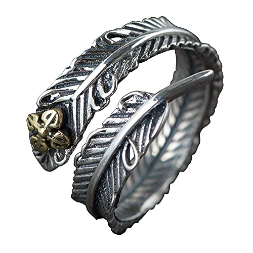 Ohrringe für Damen Einstellbare Ring Frauen,S925 Sterling Silber Retro Distressed Feder Goldene Bl?Tter Nation Verstellbar Open Knuckle Schwanzring Finger Joint Zehenring Schmuck Für Frauen von Generic