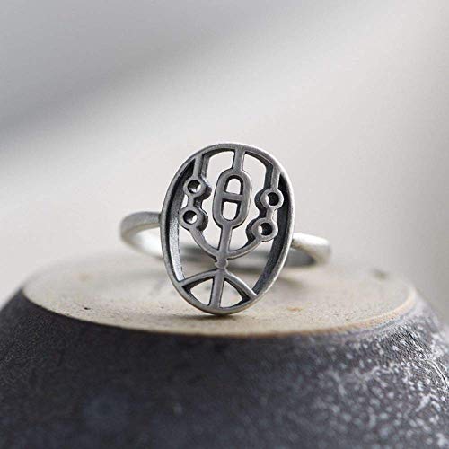 Ohrringe für Damen Einstellbare Ring Frauen,S925 Sterling Silber Retro Distressed Hollow Chinesische Charaktere Happy Adjustable Open Knuckle Schwanzring Finger Joint Zehenring Schmuck Für F von Generic