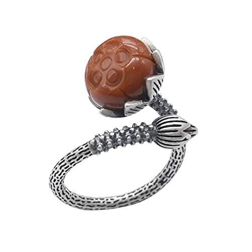 Ohrringe für Damen Einstellbare Ring Frauen,S925 Sterling Silber Retro Distressed Southern Red Achat Stein Lotus Bud Ethnisch Verstellbar Open Knuckle Schwanzring Finger Joint Zehenring Schm von Generic