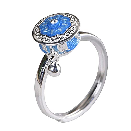 Ohrringe für Damen Einstellbare Ring Frauen,S925 Sterling Silber Retro Gebrannt Blau Lotus Drehrohr Quaste Ball Ethnisch Verstellbar Open Knuckle Schwanz Ring Finger Joint Zehenring Schmuck von Generic