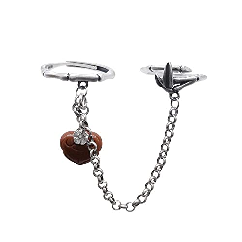 Ohrringe für Damen Einstellbare Ring Frauen,S925 Sterling Silber Retro Kreative Kette Bambus Southern Red Achat Verstellbar Open Knuckle Schwanzring Finger Joint Zehenring Schmuck Für Frauen von Generic