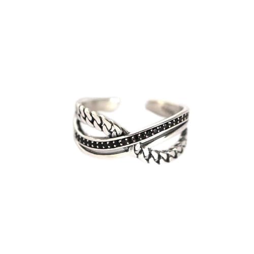 Ohrringe für Damen Einstellbare Ring Frauen,S925 Sterling Silber Retro Mehrschichtige Kreuzkette Eingelegt Schwarz Zirkonia Mode Verstellbar Open Knuckle Schwanzring Finger Joint Zehenring S von Generic