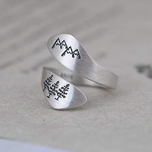 Ohrringe für Damen Einstellbare Ring Frauen,S925 Sterling Silber Vintage Silber Berggipfel B?Ume Ethnisch Verstellbar Open Knuckle Schwanzring Finger Joint Zehenring Schmuck Für Frauen M?Dch von Generic