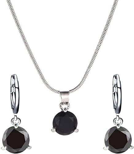 Ohrringe für Frauen und Mädchen, rund, Zirkonia, Anhänger, Kette, Creolen, Ohrringe, Schmuck-Set – Schwarz von Generic