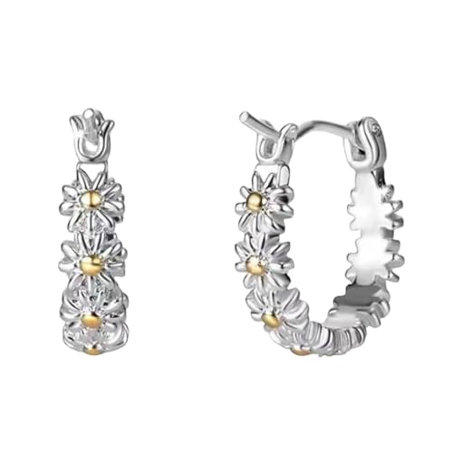 Ohrringe in Gänseblümchenform aus Silber, Vintage, verziert mit goldenen Blumen von Generic
