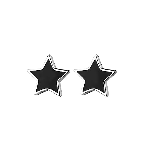 Ohrstecker Sterling-Silber 925 rhodiniert 8 mm Stern schwarz glasiert, Sterling Silber von Generic