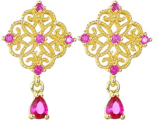 Ohrstecker für Damen, Kupfer vergoldet, chinesische Vintage-Spitze, Silbernadel-Ohrringe von Generic