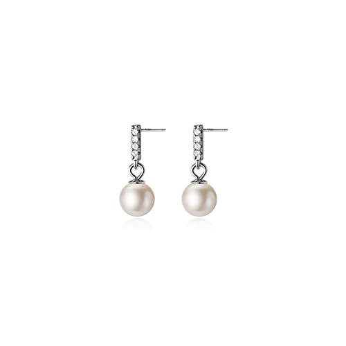 Ohrstecker für Damen, S925 Silber, glänzender Zirkonia-Linien-Perlenanhänger, baumelnder Ohrring von Generic