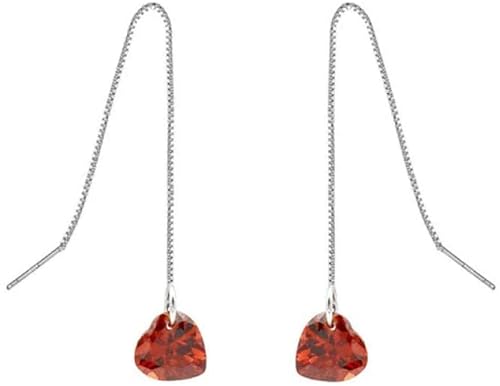 Ohrstecker für Damen, minimalistische Ohrringe aus Sterlingsilber mit rotem Kristall in Herzform und langem Quastenanhänger von Generic