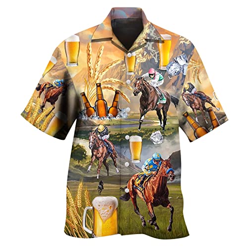 Oktoberfest Herren Kurzarm,Funky Hawaiihemd Herren,Bier Hemd Mit Party Drinks Bier Prints Hemden Revers Knopfleiste Hawaii Hemd Strandurlaub Hemd Leicht Luftig Trachtenshirt für Oktoberfest Wiesn von Generic