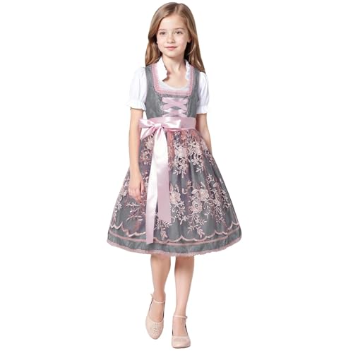 Oktoberfest Kinder Outfit Dirndl Mädchen Mit Bluse Schürze Kinderdirndl Trachtenmode Mittelalter Kleidung Set Trachtenkleid Blumenkleid Girl Cosplay Outfits Kinder Dirndl Trachtenkleid Mädchendirndl von Generic