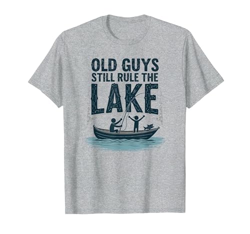 Old Guys Still Rule The Lake Fishing Boat Humor, Fishing T-Shirt, Herren, Grau Meliert, 5XL von Generic