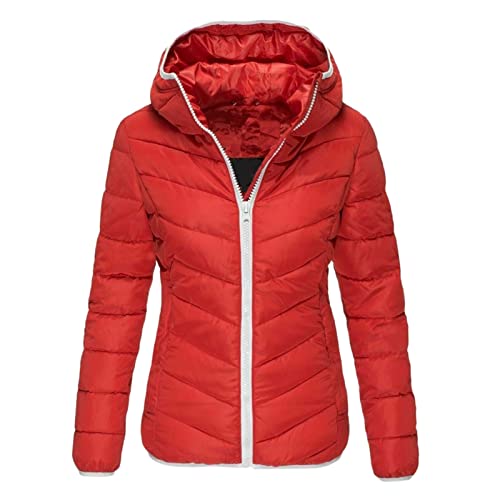 Olive Jacke Übergröße Damen Winterjacke Steppjacke Kapuze Baumwolle Mantel Langarm Jacken Outwear, rot, XXX-Large von Generic