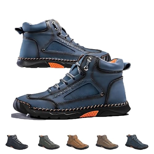 Olveros Boots, bequeme handgefertigte Lederstiefel for Herren – wasserdichte Outdoor-Lederschuhe mit Fußgewölbeunterstützung(Blue,10.5) von Generic