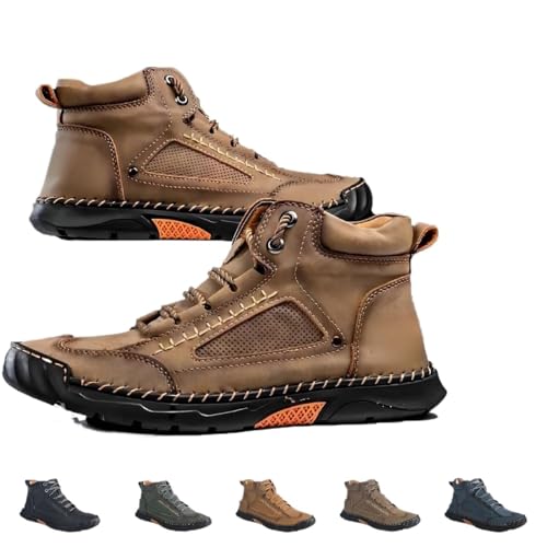 Olveros Boots, bequeme handgefertigte Lederstiefel for Herren – wasserdichte Outdoor-Lederschuhe mit geräumiger Zehenbox(Khaki,12) von Generic