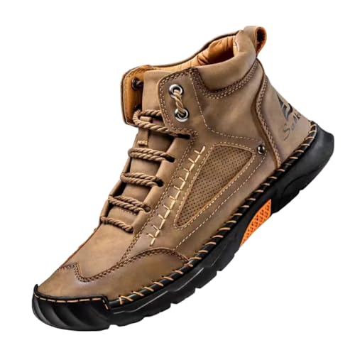 Olveros Boots Herren-Stiefel aus wasserdichtem Leder, handgefertigt für Komfort mit Fußgewölbeunterstützung und breiter Zehenbox, für Arbeiten und Gehen im Freien (Khaki,numeric_8_point_5) von Generic