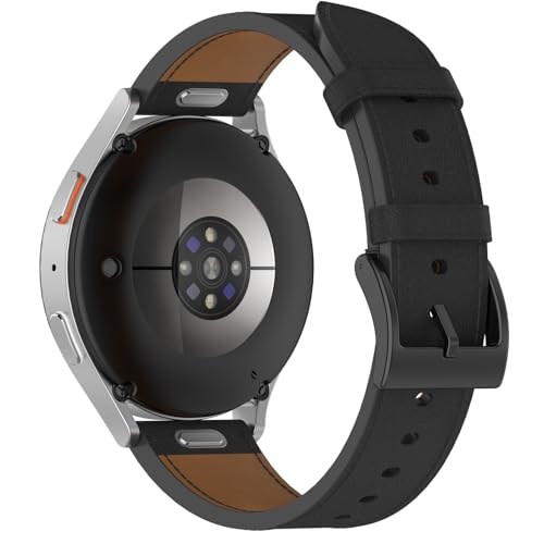 One-Click Leder Armband Kompatibel mit Samsung Galaxy Watch 7 44mm 40mm Uhrenarmband - Weiches Leder Ersatz Armbänder für Galaxy Watch 7/6/5/4/FE Lederarmband, Herren Damen (Schwarz) von Generic