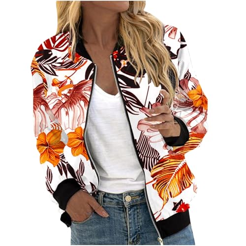 Only Jacke Damen Sommer Damen-Jeansjacken Weiße Jeansjacke Damen Leichte Sommerjacke Damen Elegant Trenchcoat Damen Bomberjacke Damen Blumen von Generic
