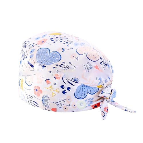 Op Hauben Damen Op Haube Stoff Krankenschwester Haube Einstellbare Chirurgische Mütze Knöpfen Verstellbar Arbeitskappe Schweißbandkapuzen Baumwolle Staubkappe Kappe Turban Hut (01-Hot Pink, One Size) von Generic