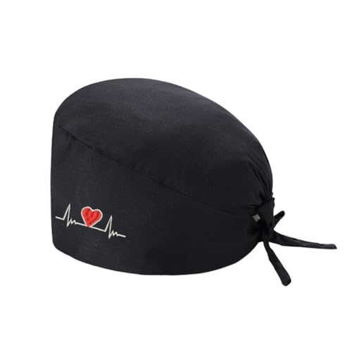 Op Hauben Damen Op Haube Stoff Krankenschwester Haube Einstellbare Chirurgische Mütze Knöpfen Verstellbar Arbeitskappe Schweißbandkapuzen Baumwolle Staubkappe Kappe Turban Hut (02-Black, One Size) von Generic