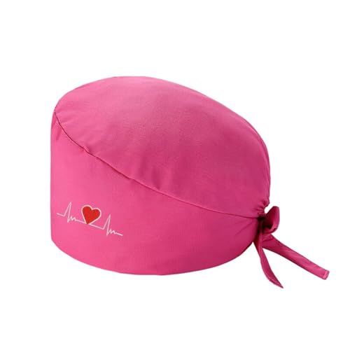 Op Hauben Damen Op Haube Stoff Krankenschwester Haube Einstellbare Chirurgische Mütze Knöpfen Verstellbar Arbeitskappe Schweißbandkapuzen Baumwolle Staubkappe Kappe Turban Hut (02-Hot Pink, One Size) von Generic