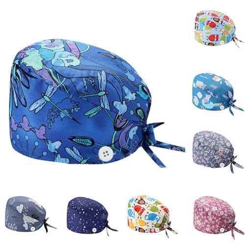 Op Hauben Damen Op Haube Stoff Krankenschwester Haube Einstellbare Chirurgische Mütze Knöpfen Verstellbar Arbeitskappe Schweißbandkapuzen Baumwolle Staubkappe Kappe Turban Hut (03-Pink, One Size) von Generic