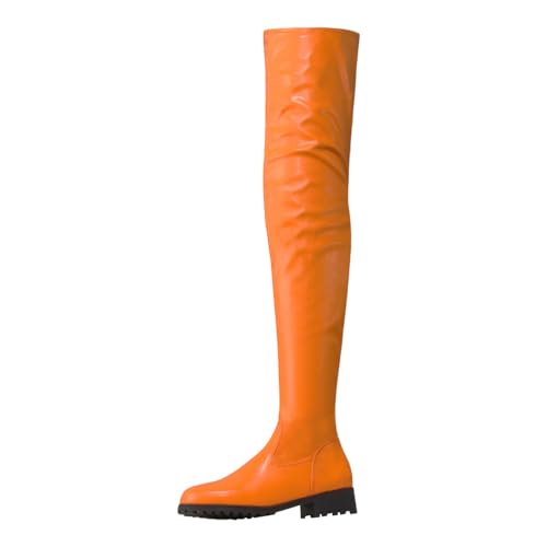 Orange,35 EU,Overknee-Stiefel für Damen, klobiger niedriger Absatz, Overknee-Stiefel aus Leder, PU, dehnbar, runde Zehenpartie, modische Abschlussball-Partyschuhe mit seitlichem Reißverschluss Orange,35 EU,Overknee-Stiefel für Damen, klobiger niedriger Absatz, Overknee-Stiefel aus Leder, PU, dehnbar, runde Zehenpartie, modische Abschlussball-Partyschuhe mit seitlichem Reißverschluss von Generic