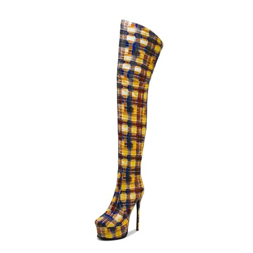 Orange,37 EU,Damen Plateau-Overknee-Stiefel mit runder Zehenpartie, Stiletto-High-Heels, Overknee-Stiefel, seitlicher Reißverschluss, Bedruckt, hohe Stiefel, Club-Party-Abendschuhe Orange,37 EU,Damen Plateau-Overknee-Stiefel mit runder Zehenpartie, Stiletto-High-Heels, Overknee-Stiefel, seitlicher Reißverschluss, Bedruckt, hohe Stiefel, Club-Party-Abendschuhe von Generic