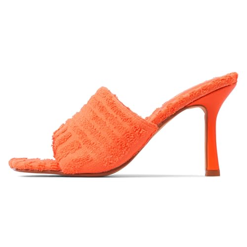 Orange,38 EU,Damen Stiletto High Heels Peep Square Toe Sandalen Slingback Slip-on Pumps Hochzeit Basic Klassisch Abend Party Abendschuhe von Generic