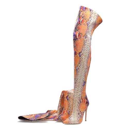 Orange,46 EU,Overknee-Stiefel für Damen, Colorblock, Schlangenmuster, Overknee-Stiefel, Spitze Zehenpartie, Stiletto-Absatz, Reißverschluss hinten, hohe Stiefel, Abendschuhe Orange,46 EU,Overknee-Stiefel für Damen, Colorblock, Schlangenmuster, Overknee-Stiefel, Spitze Zehenpartie, Stiletto-Absatz, Reißverschluss hinten, hohe Stiefel, Abendschuhe von Generic